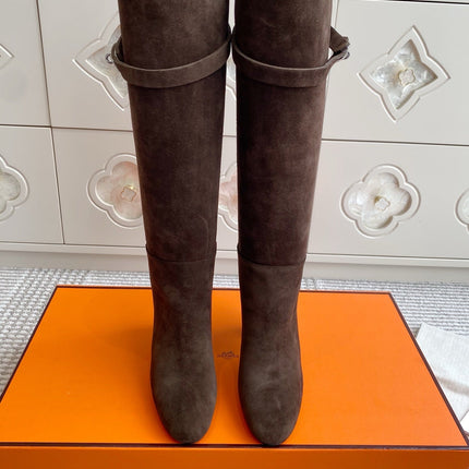 HM 25S TALL BOOTS 90 MM IN DARK BROWN SUEDE