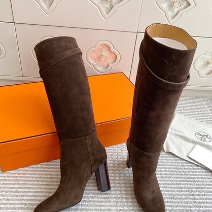 HM 25S TALL BOOTS 90 MM IN DARK BROWN SUEDE
