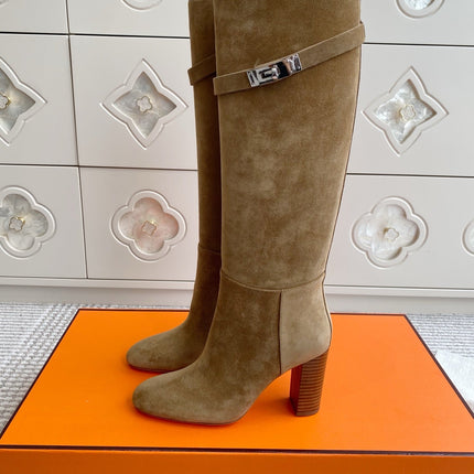 HM 25S TALL BOOTS 90 MM IN WARM BEIGE GOLD SUEDE