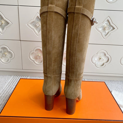 HM 25S TALL BOOTS 90 MM IN WARM BEIGE GOLD SUEDE