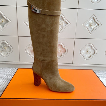 HM 25S TALL BOOTS 90 MM IN WARM BEIGE GOLD SUEDE