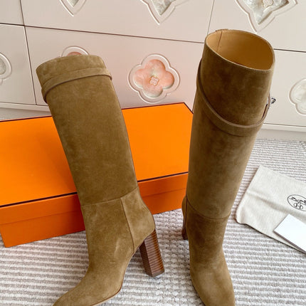 HM 25S TALL BOOTS 90 MM IN WARM BEIGE GOLD SUEDE