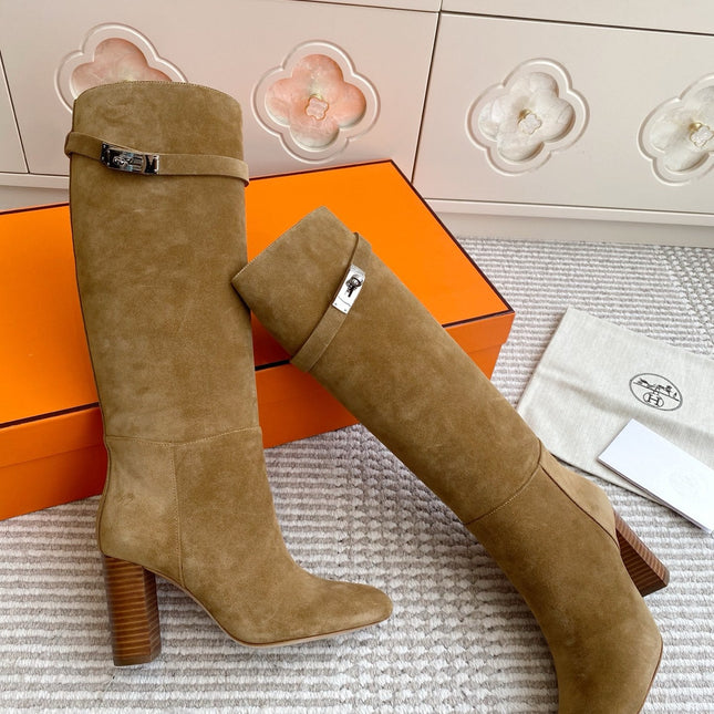 HM 25S TALL BOOTS 90 MM IN WARM BEIGE GOLD SUEDE