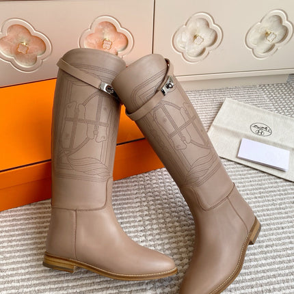 HM 25S JUMPING BOOTS IN LIGHT CARAMEL BROWN LAMBSKIN WITH SILVER HARDWARE