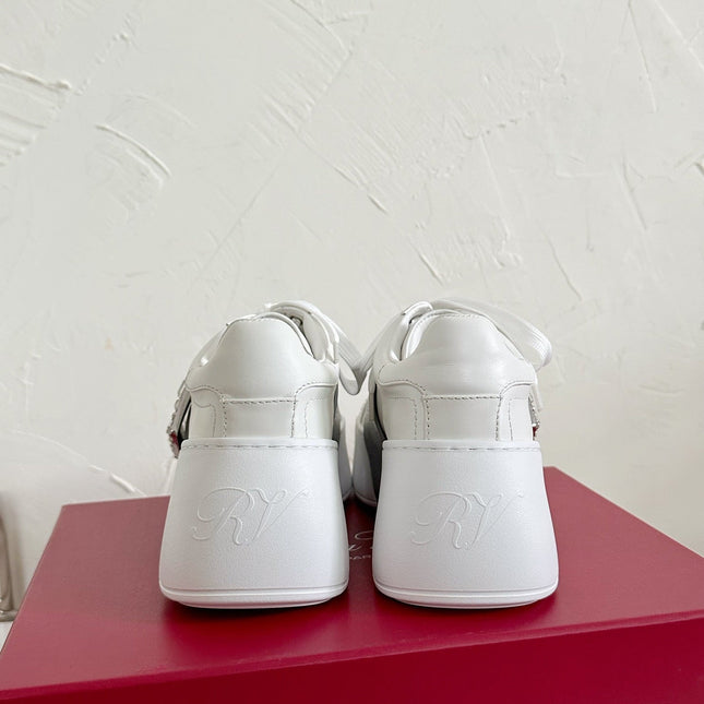 VIV' SKATE SNEAKERS IN WHITE CALFSKIN SILVER GLITTER STRAP AND CRYSTAL BUCKLE