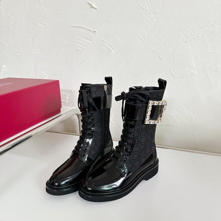 VIV' RANGERS STRASS BUCKLE BOOTS IN BLACK FABRICS