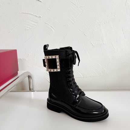 VIV' RANGERS STRASS BUCKLE BOOTS IN BLACK FABRICS