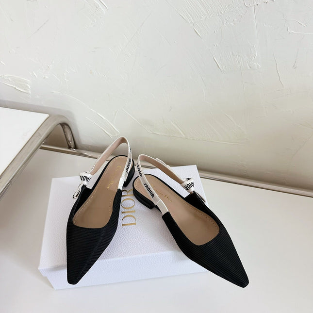 J'ADIOR SLINGBACK FLAT BLACK TECHNICAL FABRIC