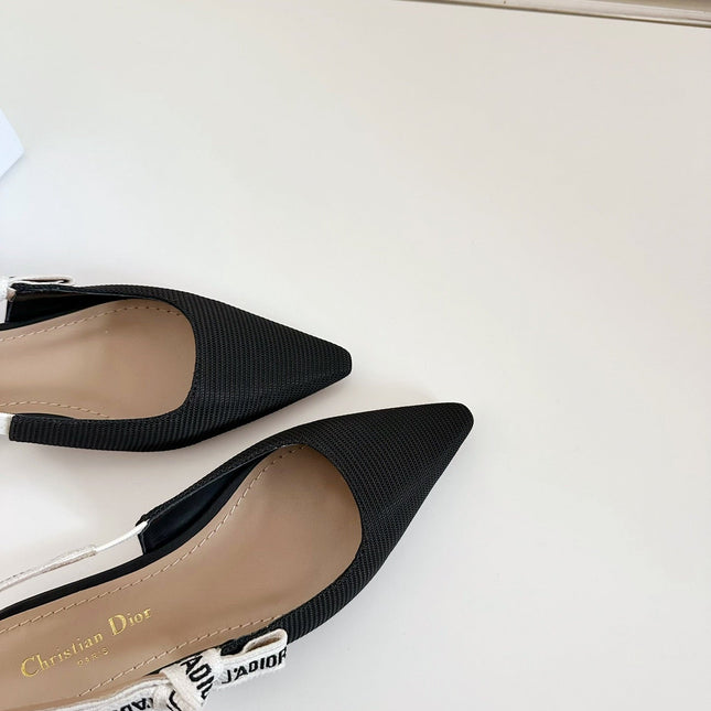 J'ADIOR SLINGBACK FLAT BLACK TECHNICAL FABRIC