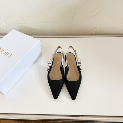 J'ADIOR SLINGBACK FLAT BLACK TECHNICAL FABRIC