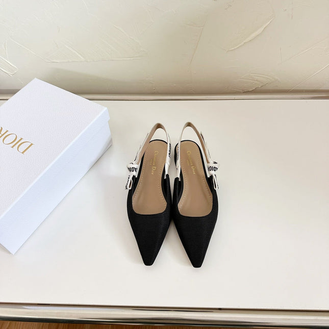 J'ADIOR SLINGBACK FLAT BLACK TECHNICAL FABRIC