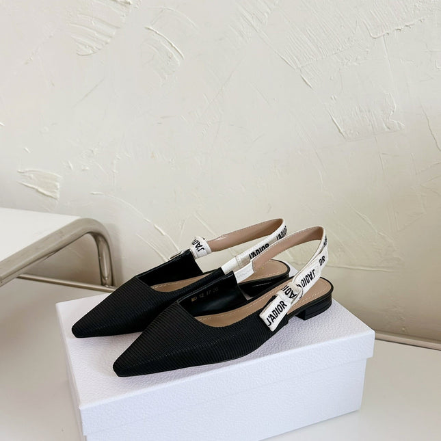 J'ADIOR SLINGBACK FLAT BLACK TECHNICAL FABRIC