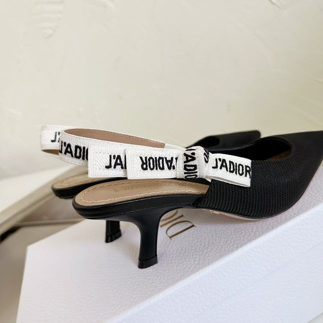 J'ADIOR SLINGBACK PUMP BLACK TECHNICAL FABRIC 65 MM