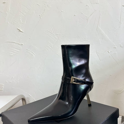 LEE BOOTIES IN BLACK GLAZED CALFSKIN