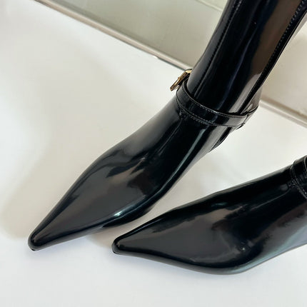LEE BOOTIES IN BLACK GLAZED CALFSKIN