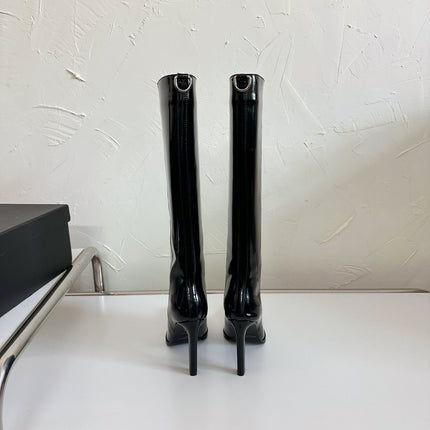 HIGH HEEL KNEE BOOTS IN BLACK SHINY CALFSKIN