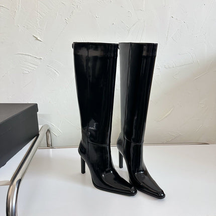 HIGH HEEL KNEE BOOTS IN BLACK SHINY CALFSKIN