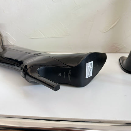HIGH HEEL KNEE BOOTS IN BLACK SHINY CALFSKIN