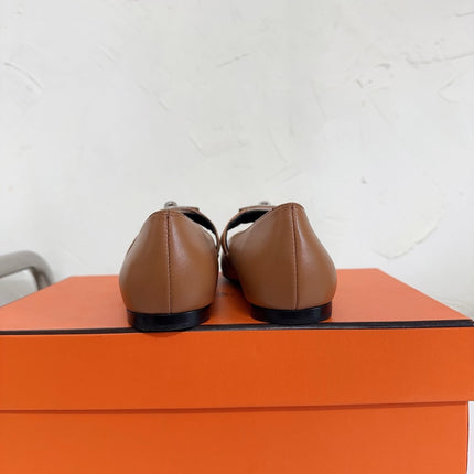 KIARA FLAT PUMP IN SEPIA BROWN CALFSKIN