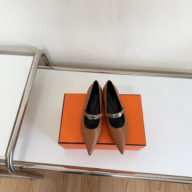 KIARA FLAT PUMP IN SEPIA BROWN CALFSKIN