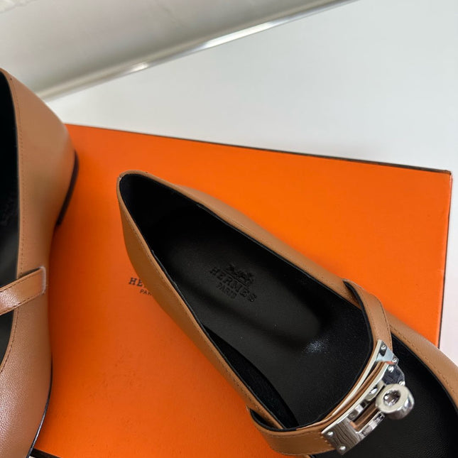 KIARA FLAT PUMP IN SEPIA BROWN CALFSKIN