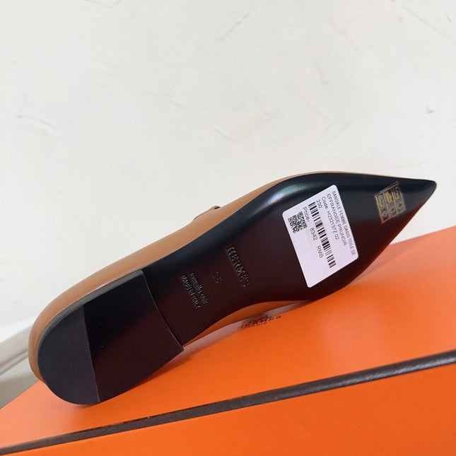 KIARA FLAT PUMP IN SEPIA BROWN CALFSKIN