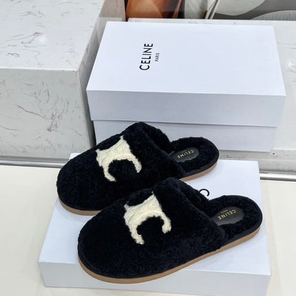 CELINE 25S GEORGIA SLIDE IN SHEARLING IN BLACK