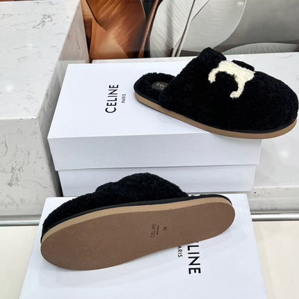 CELINE 25S GEORGIA SLIDE IN SHEARLING IN BLACK