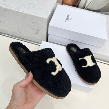 CELINE 25S GEORGIA SLIDE IN SHEARLING IN BLACK