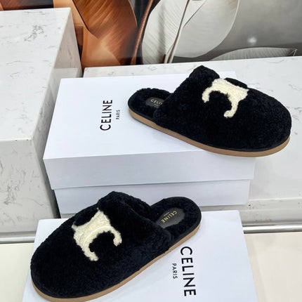 CELINE 25S GEORGIA SLIDE IN SHEARLING IN BLACK