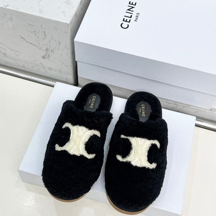 CELINE 25S GEORGIA SLIDE IN SHEARLING IN BLACK
