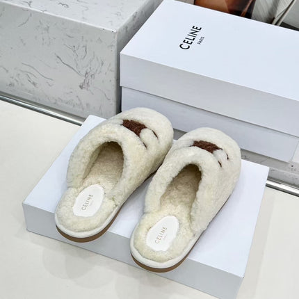 CELINE 25S GEORGIA SLIDE IN SHEARLING IN IVORY