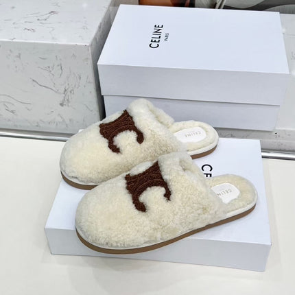 CELINE 25S GEORGIA SLIDE IN SHEARLING IN IVORY