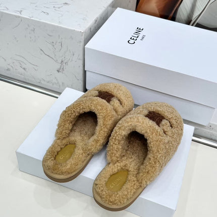 CELINE 25S GEORGIA SLIDE IN SHEARLING IN BROWN