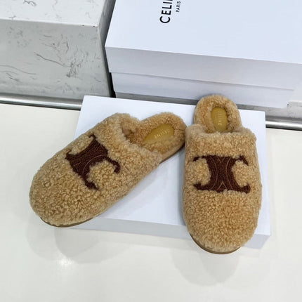 CELINE 25S GEORGIA SLIDE IN SHEARLING IN BROWN