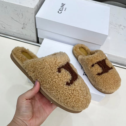 CELINE 25S GEORGIA SLIDE IN SHEARLING IN BROWN