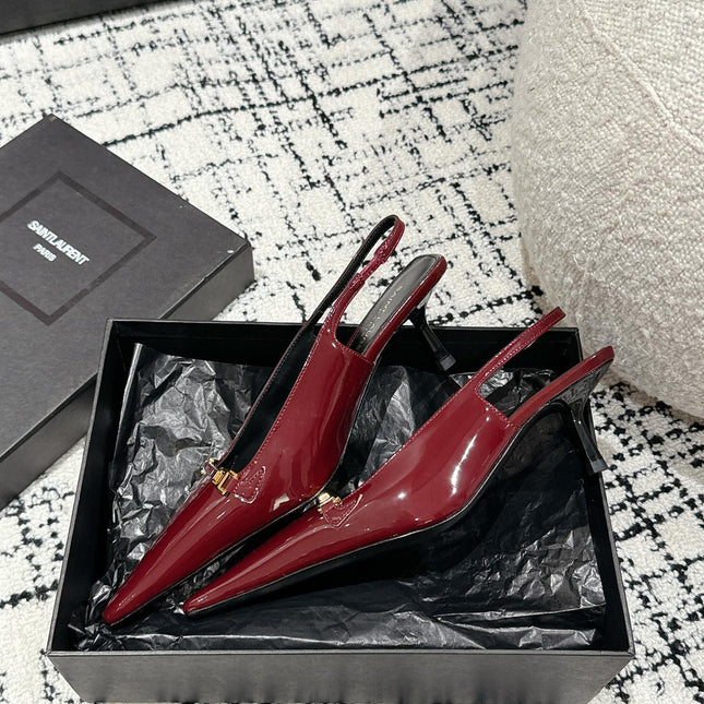 SL CARINE SLINGBACKS PUMP 45 BERRY CALFSKIN