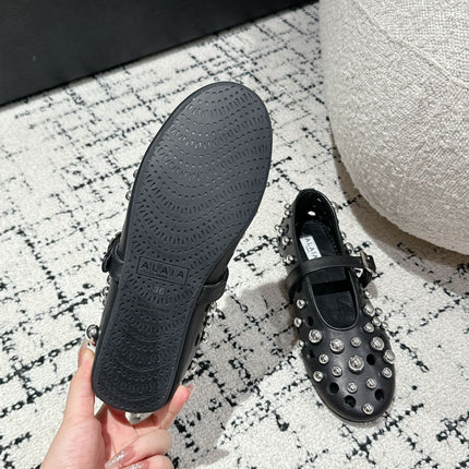 ALAIA PEARL MARY JANE SHOES IN BLACK LAMBSKIN