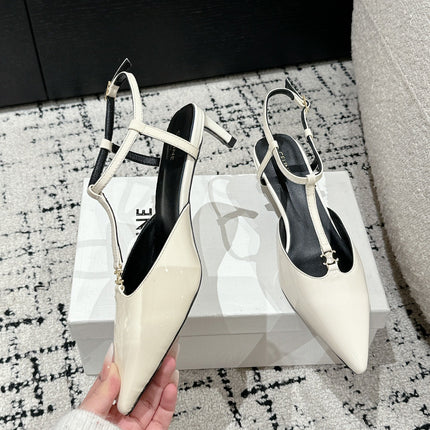 KITTEN T-BAR STRAP PUMP 5 CM IN WHITE PATENT CALFSKIN