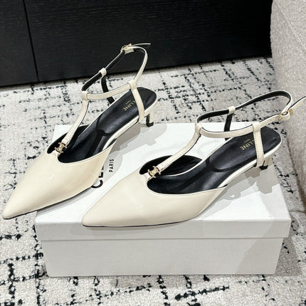 KITTEN T-BAR STRAP PUMP 5 CM IN WHITE PATENT CALFSKIN