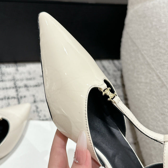 KITTEN T-BAR STRAP PUMP 5 CM IN WHITE PATENT CALFSKIN