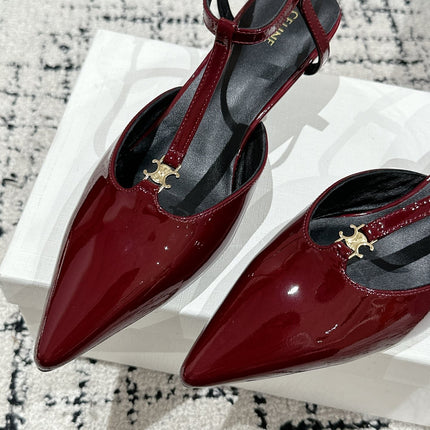 KITTEN T-BAR STRAP PUMP 5 CM IN RUBY RED PATENT CALFSKIN