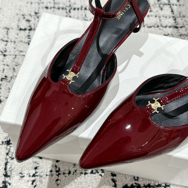 KITTEN T-BAR STRAP PUMP 5 CM IN RUBY RED PATENT CALFSKIN