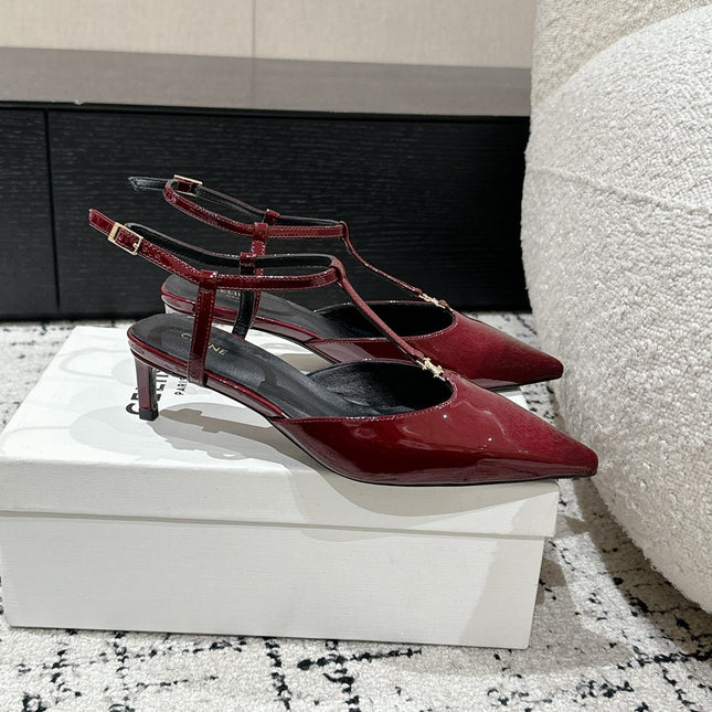 KITTEN T-BAR STRAP PUMP 5 CM IN RUBY RED PATENT CALFSKIN