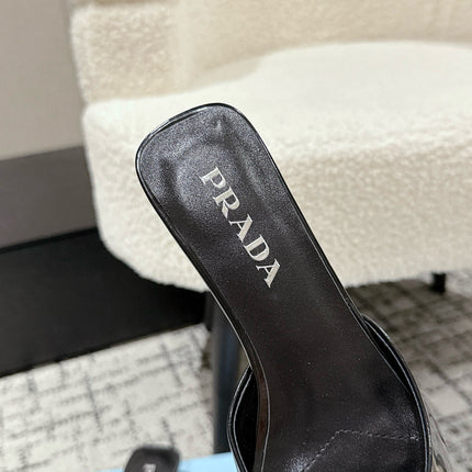 PRADA 25S POINTED-TOE MULES IN BLACK CALFSKIN