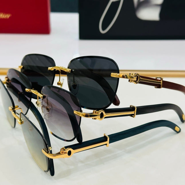 C DE RIMLESS SQUARE FRAME SUNGLASSES CT0605S IN METAL AND WOODEN