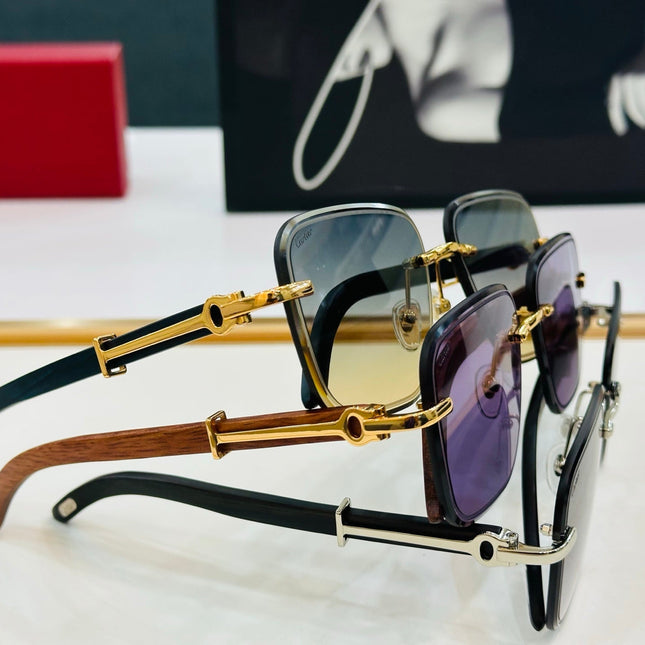 C DE RIMLESS RECTANGULAR FRAME SUNGLASSES CT0607S IN METAL AND WOODEN