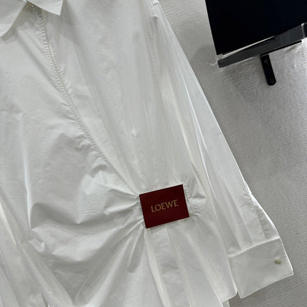 LOEWE WHITE LONG SLEEVE SHIRT WITH PLEATED WAIST