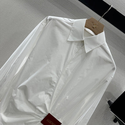 LOEWE WHITE LONG SLEEVE SHIRT WITH PLEATED WAIST