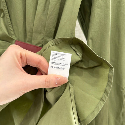 LOEWE GREEN LONG SLEEVE SHIRT WITH PLEATED WAIST